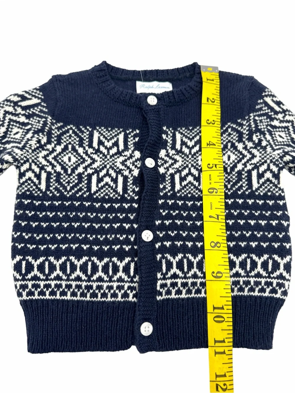 NWT Ralph Lauren Snowflake Fair Isle Cotton-Blend Cardigan Size 3M/6M